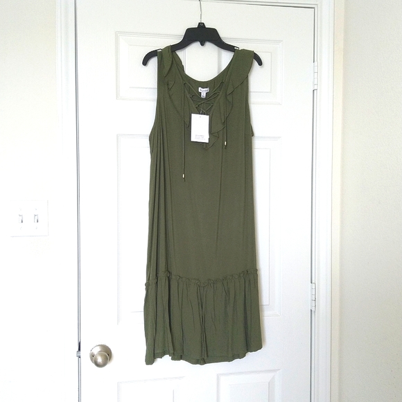love, Fire Dresses & Skirts - Love - fire women's sleeveless ruffle v neck olive green midi dress size L